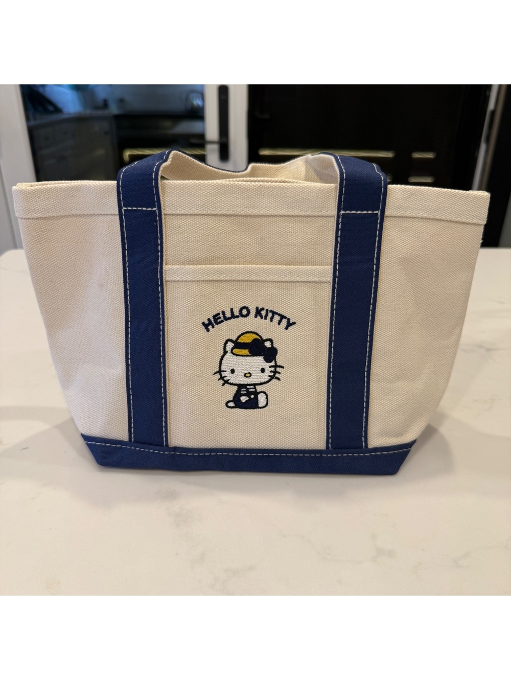 VTG Style Hello Kitty Embroidered  Canvas Tote Bag - Blue/Cream Mini Travel Bag